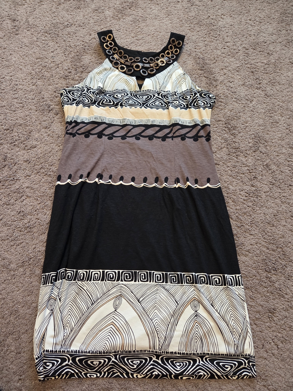 Nueva Tribal Geometric Halter Sundress with Wood Bead Neck Detail Size 14